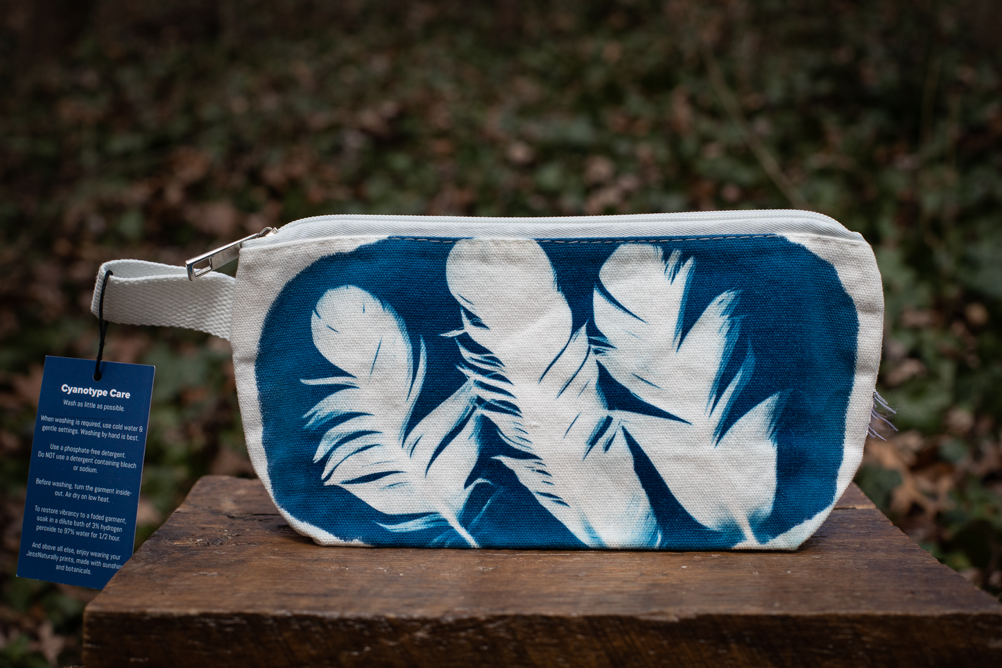 Cyanotype Canvas Zipper Pouch | Feathers