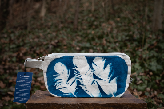 Cyanotype Canvas Zipper Pouch | Feathers