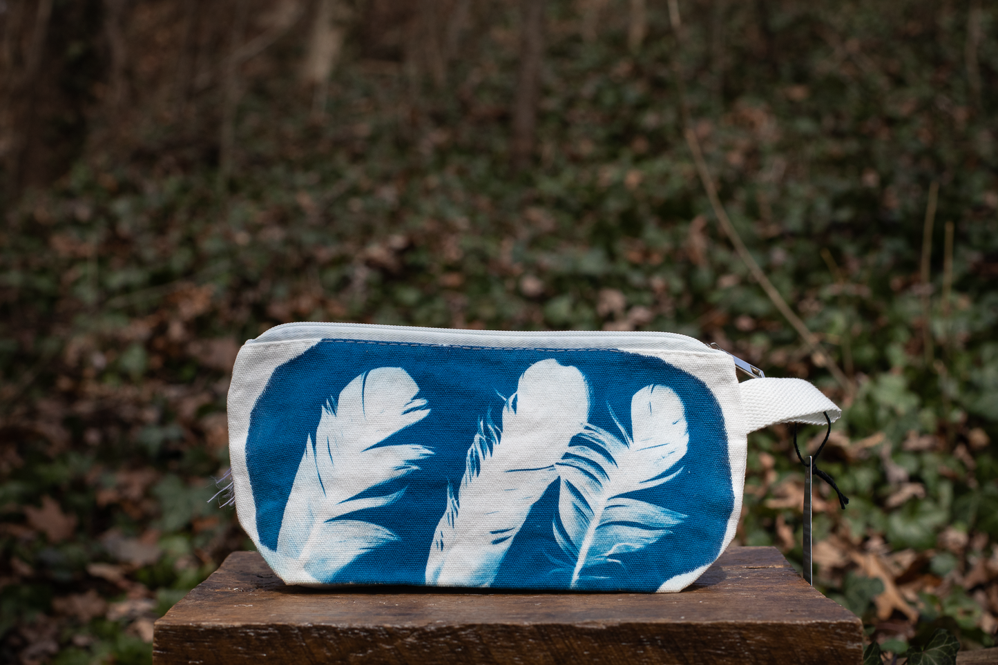 Cyanotype Canvas Zipper Pouch | Feathers