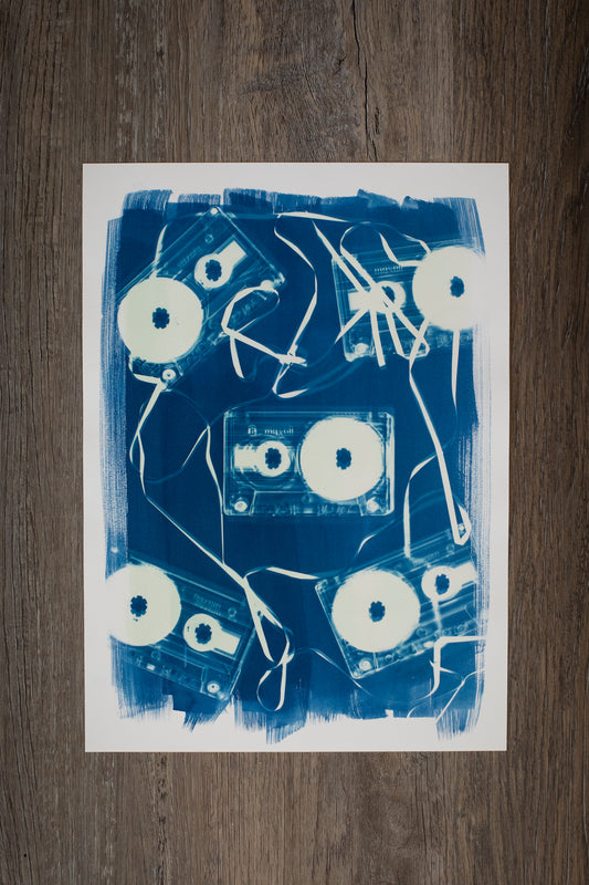 10" x 14"  Cassette Cyanotype Print