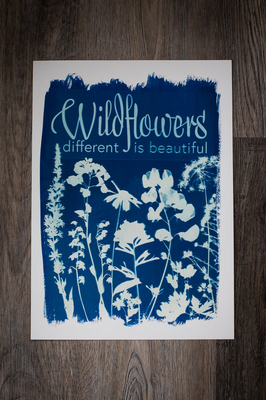 10” x 14” Wildflowers Different is Beautiful Cyanotype Print