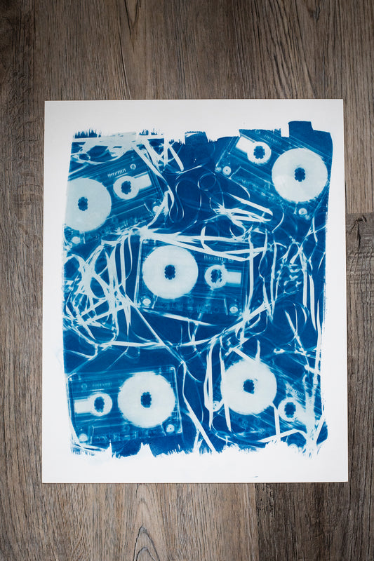 10” x 14” Cassette Cyanotype Print