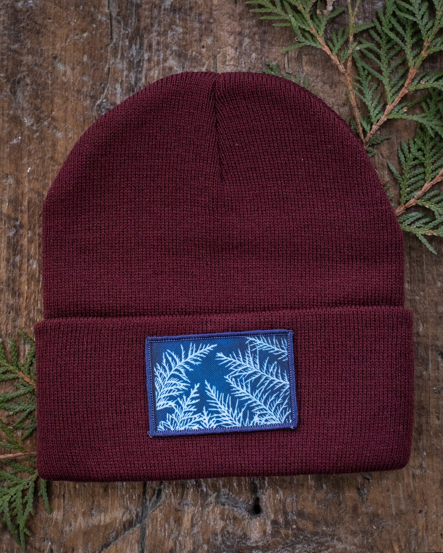 Cedar Cyanotype Patch Winter Hat