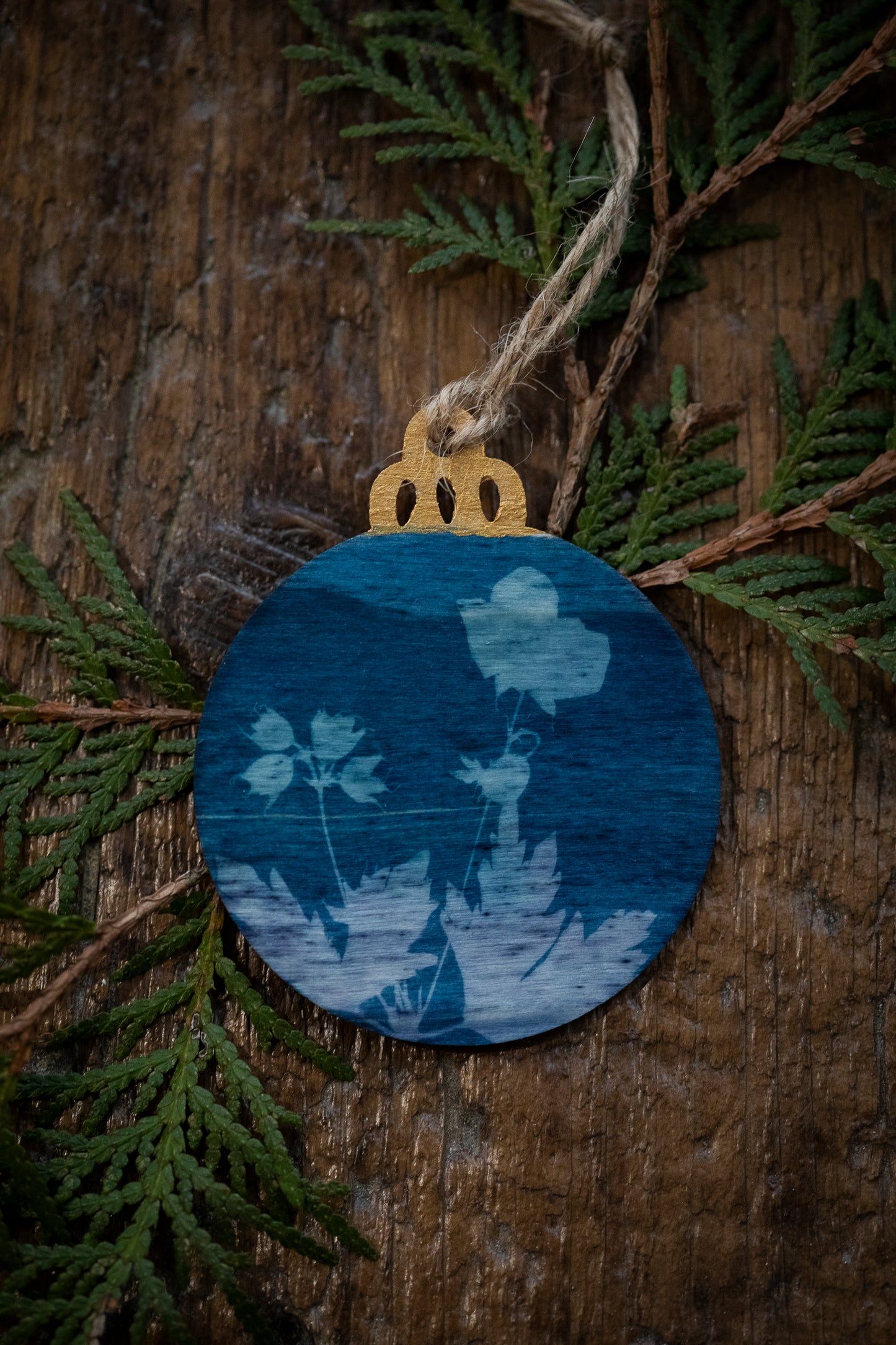 Wooden Cyanotype Christmas Ornaments