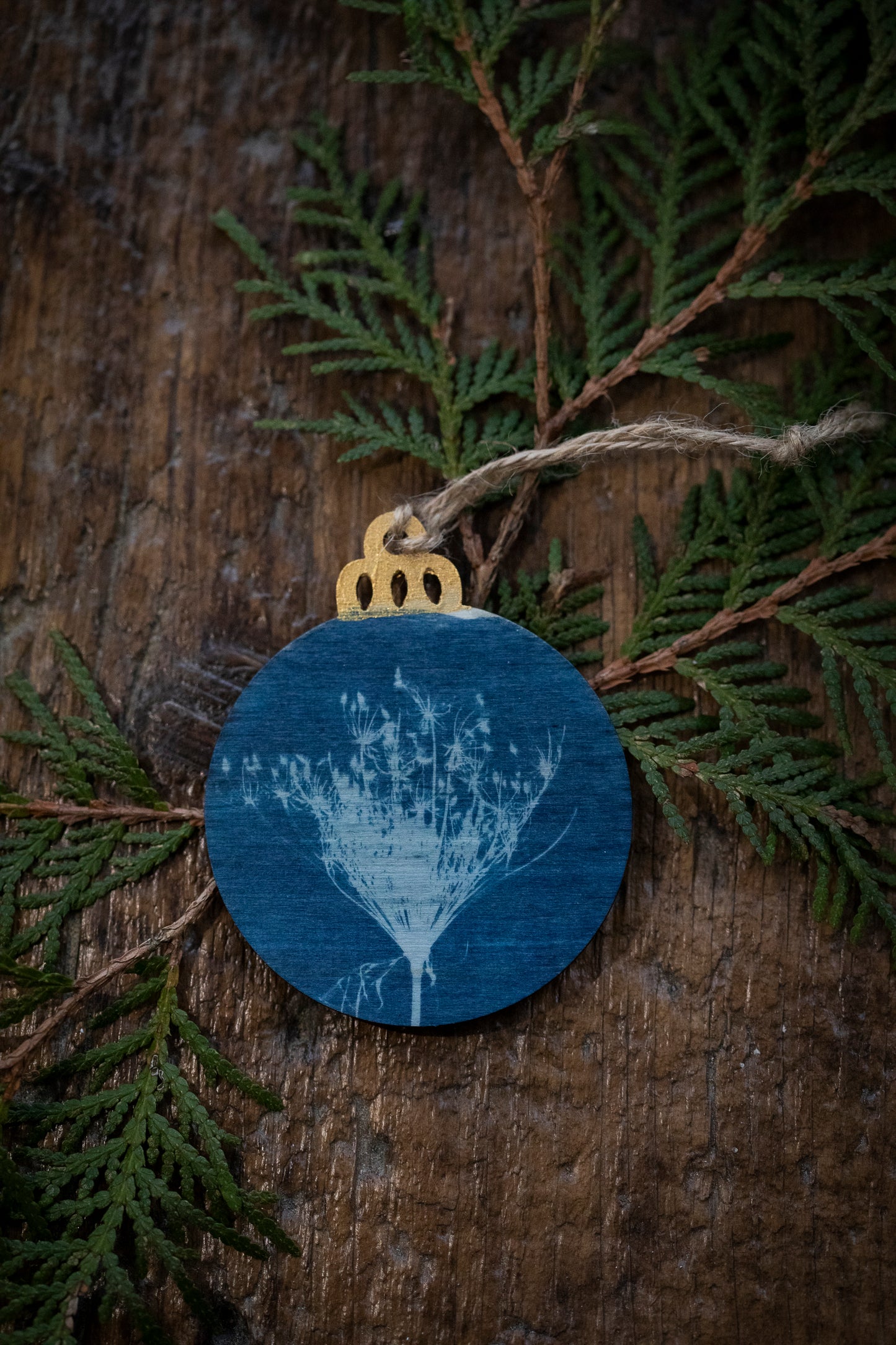 Wooden Cyanotype Christmas Ornaments