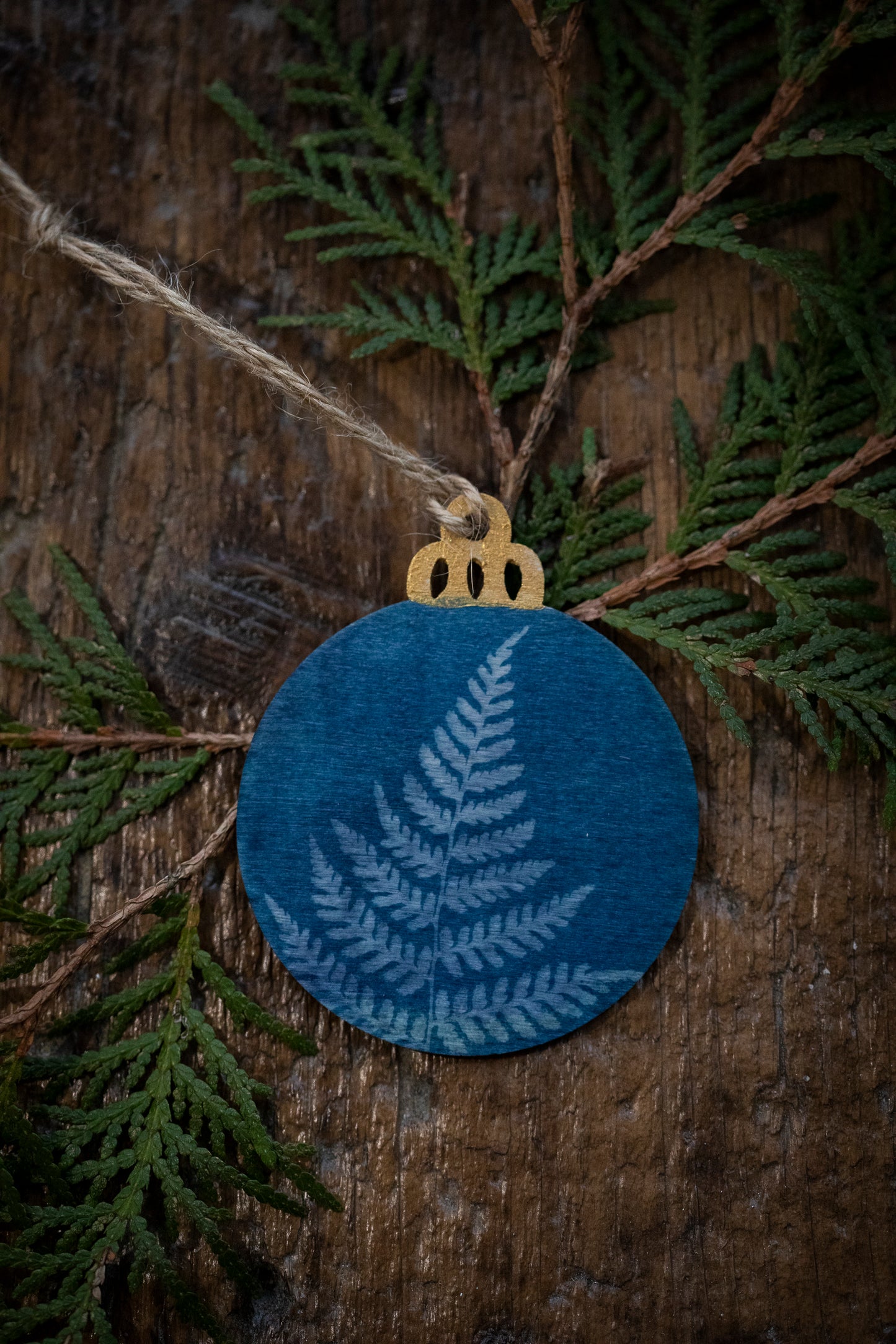Wooden Cyanotype Christmas Ornaments
