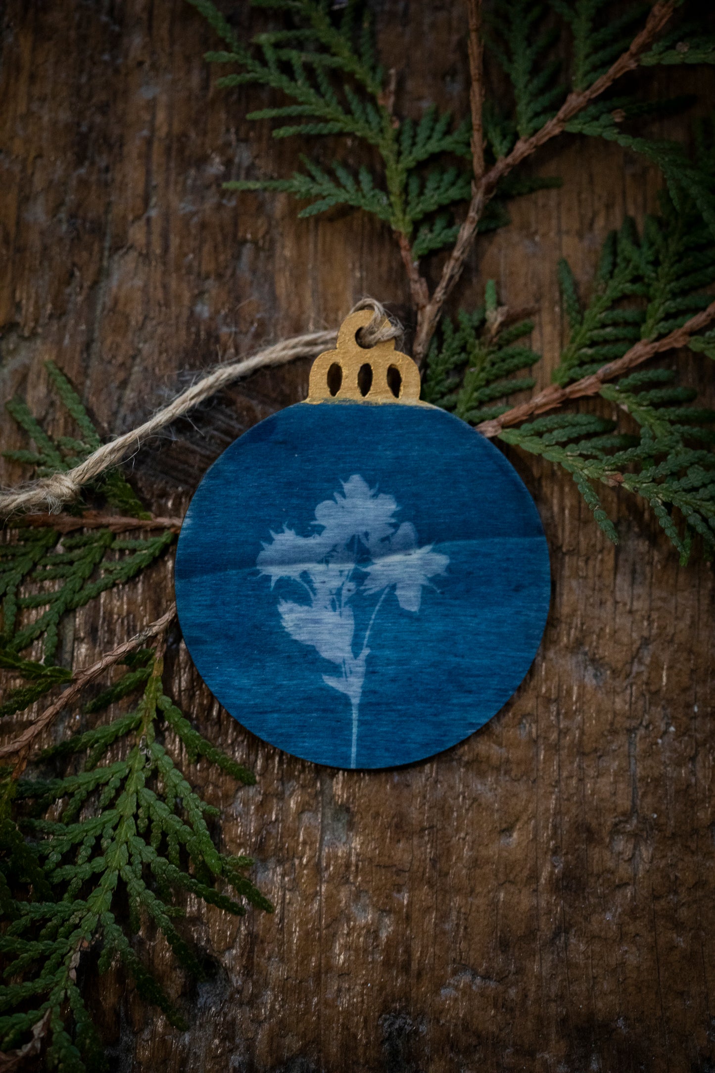 Wooden Cyanotype Christmas Ornaments