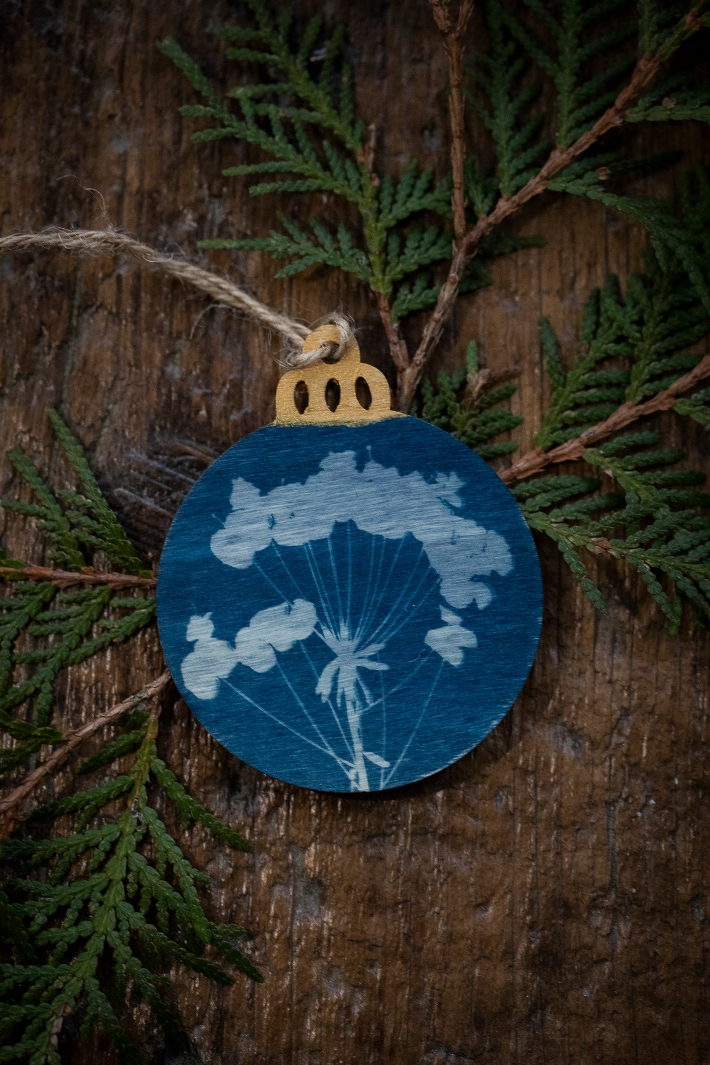 Wooden Cyanotype Christmas Ornaments