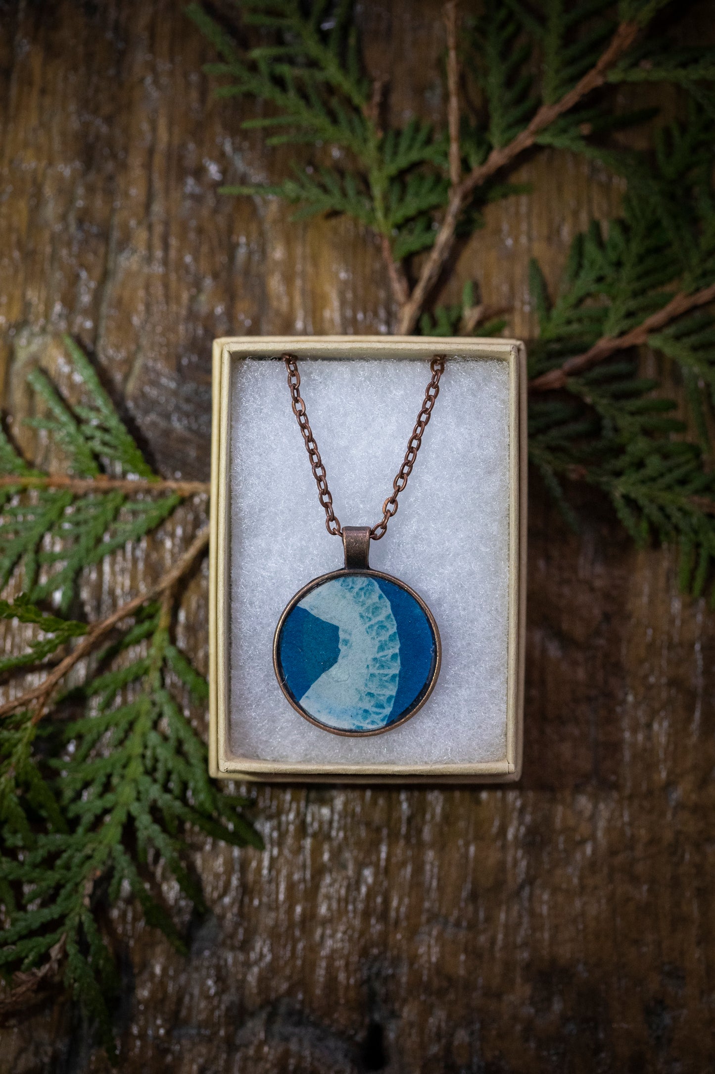Snake Skin Cyanotype #2 | Copper & Resin Necklace