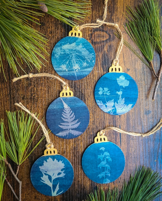 Wooden Cyanotype Christmas Ornaments